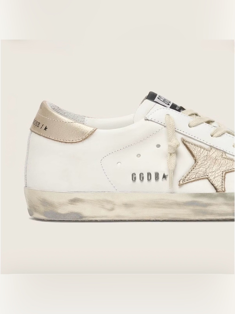 Golden Goose Super Star Sneakers w/ Gold Sparkle Foxing & Metal Stud Lettering - Picture 5 of 6